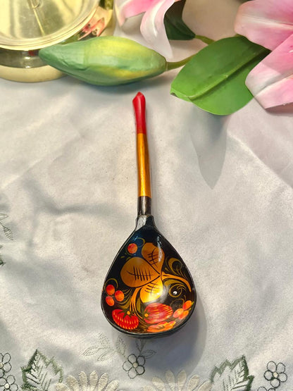 Vintage Painted Wooden Floral Spoon Approx. 8 in