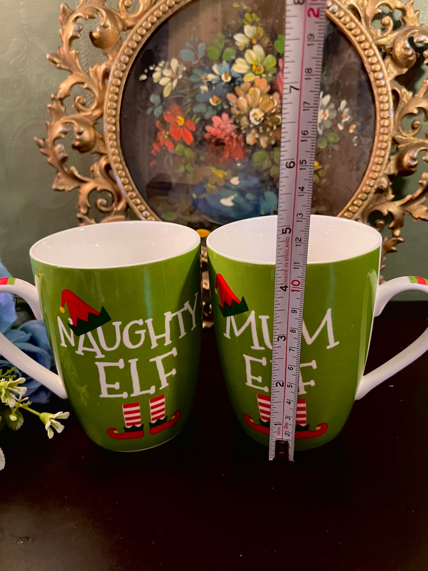 Christmas Elf Ceramic Mug Set – Naughty Elf & Mum Elf Green Mugs