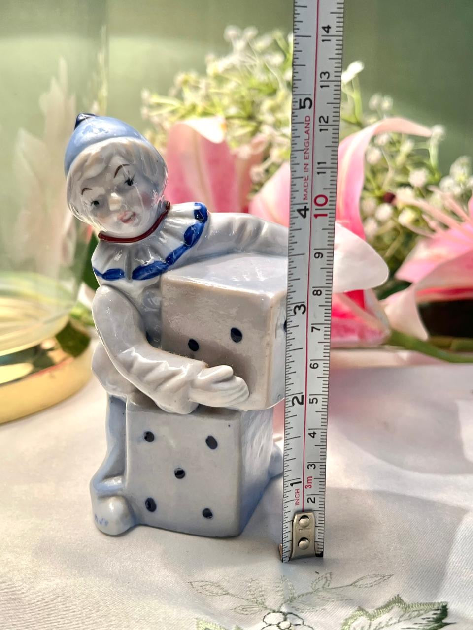Blue & White Child Figurine Holding Dice 11cm