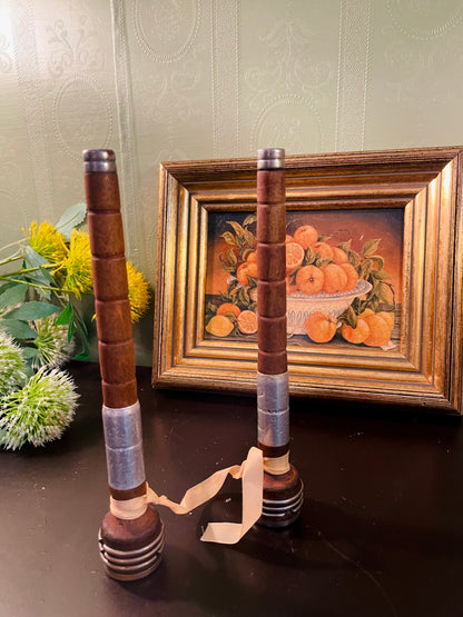 Vintage Wooden Exercise Club with Metal Accents