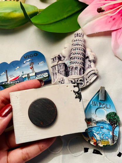 Fridge Magnet 4-Piece Travel Souvenir Set Pisa Singapore Napoli & Vigo