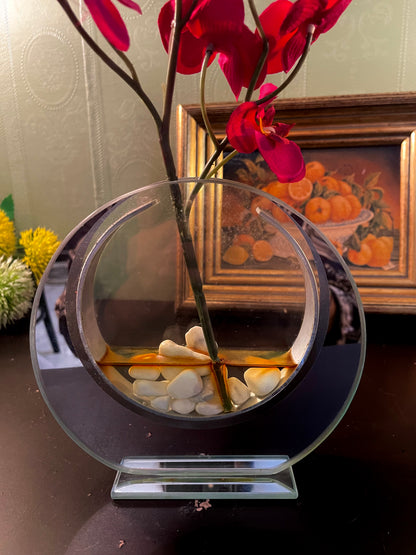 Artificial Red Orchid in Round Glass Vase 12 Inch