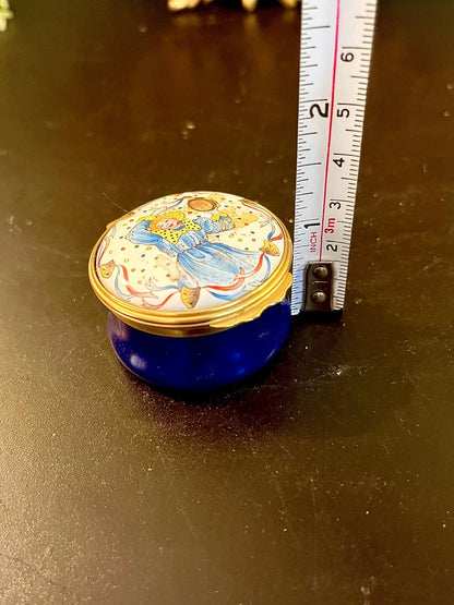 Vintage Blue Porcelain Trinket Box with Lid