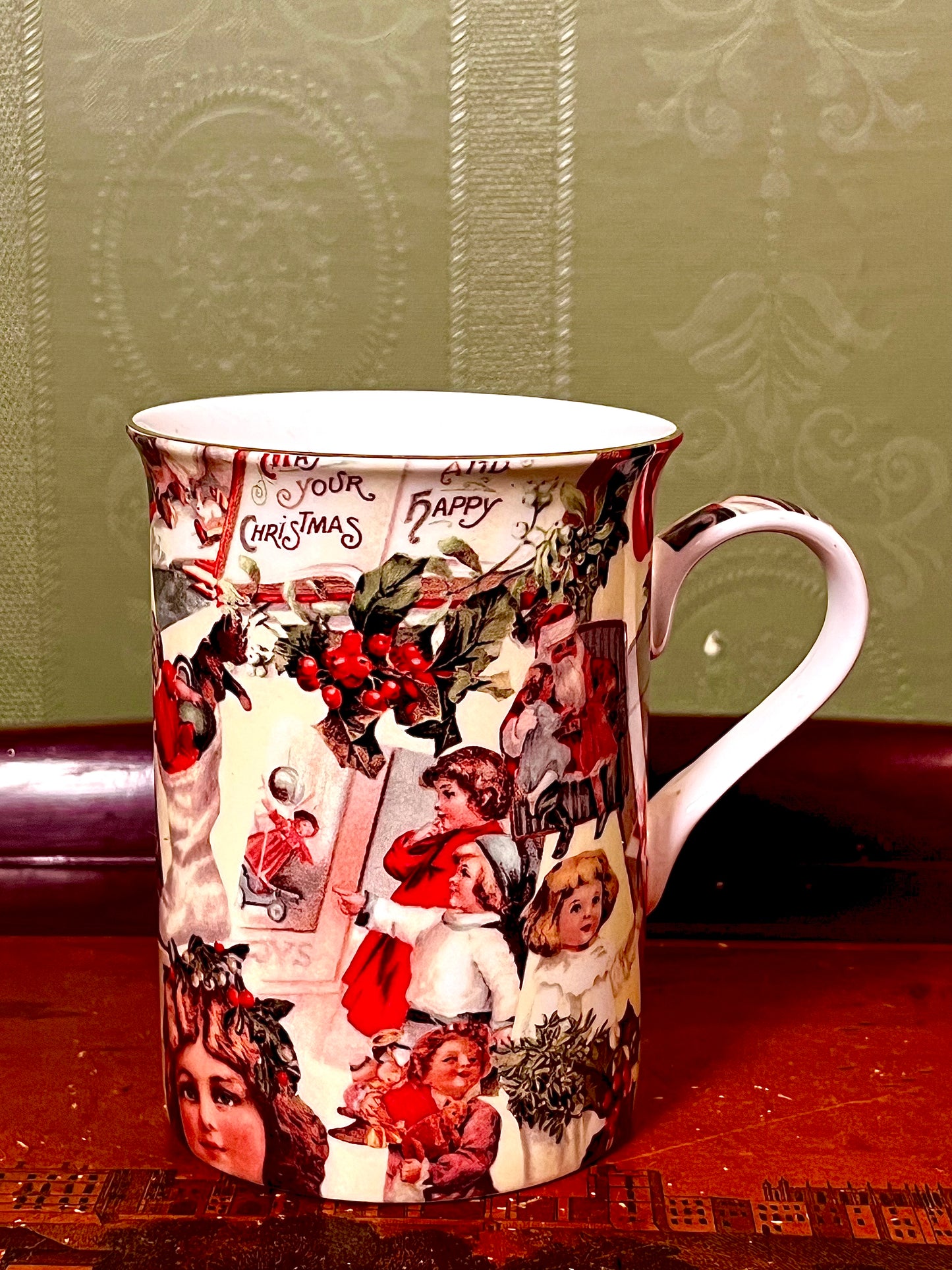 Royal Ashmore Christmas Fayre Bone China Mug Vintage Christmas Design