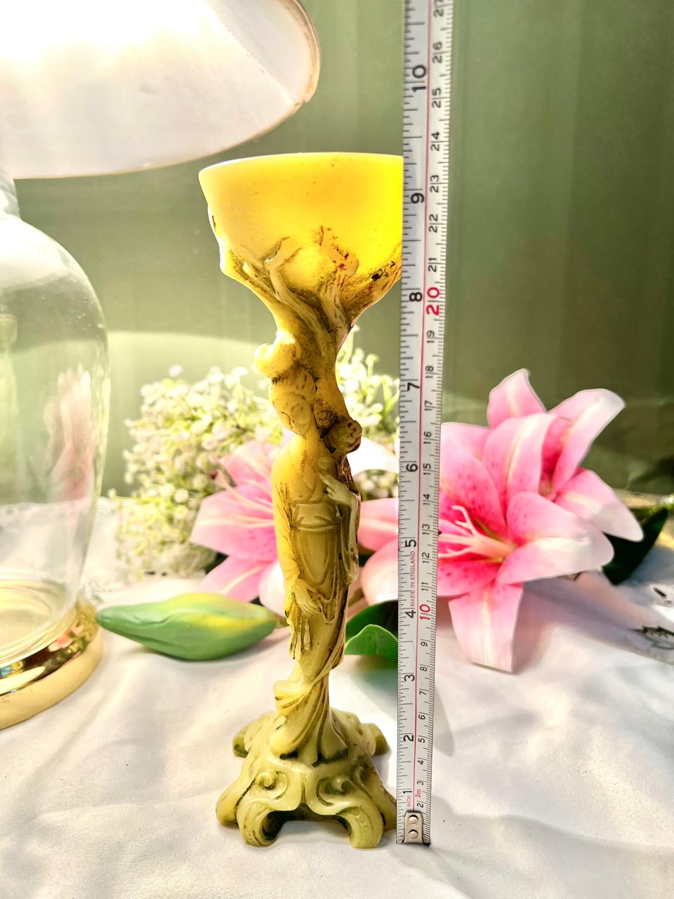 Vintage Sculptural Figurine Pedestal Holder Cream Gold 24 cm