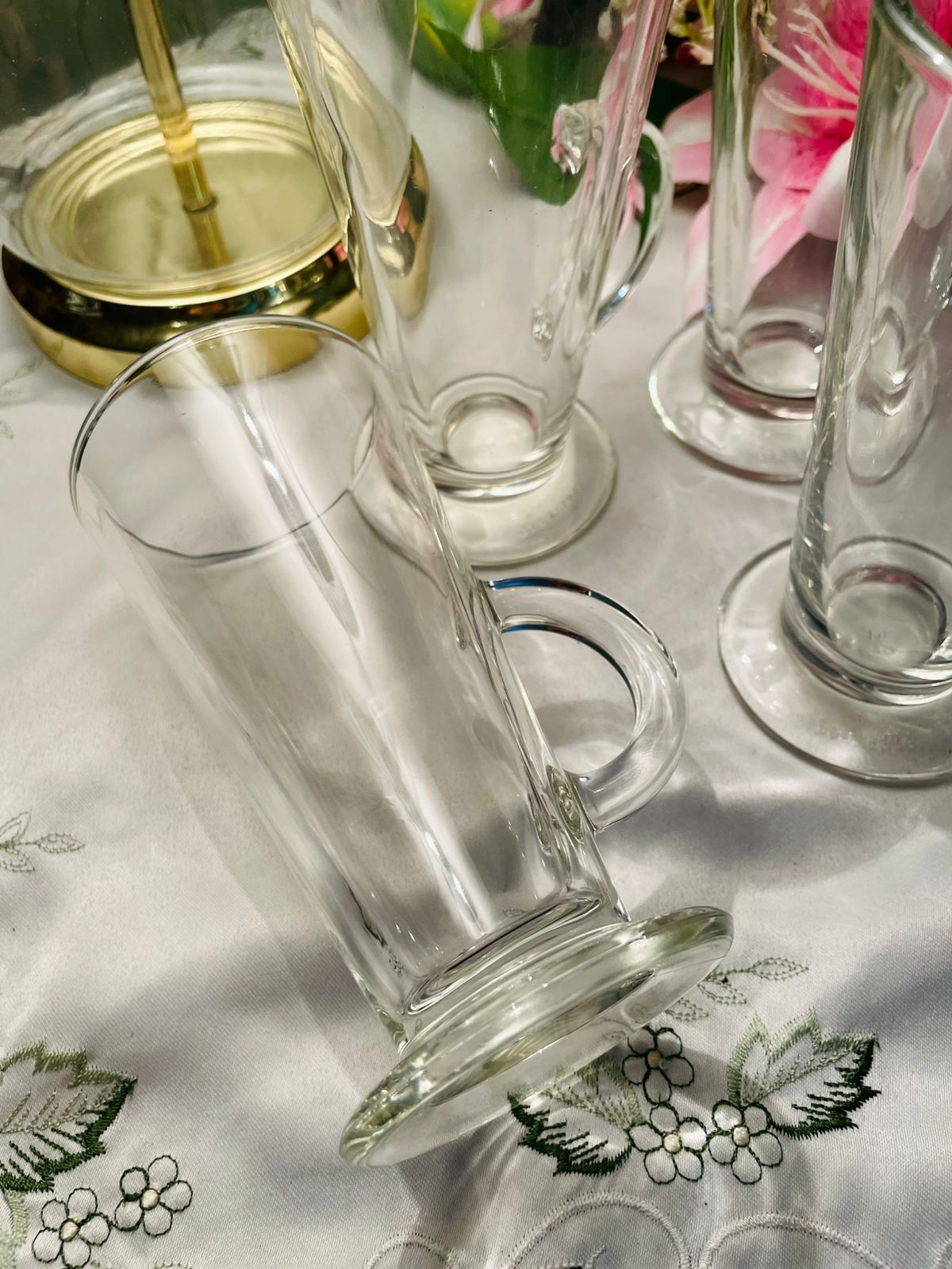 Vintage Clear Crystal Footed Mugs Set of 4 15 cm