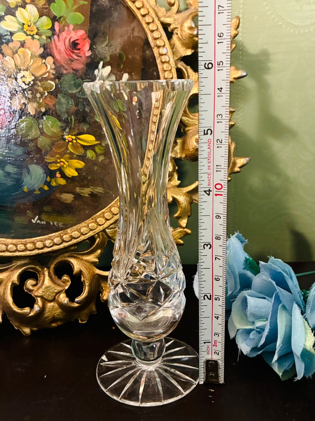 Vintage Tall Cut Crystal Footed Bud Vase / Crystal-Style Posy Vase