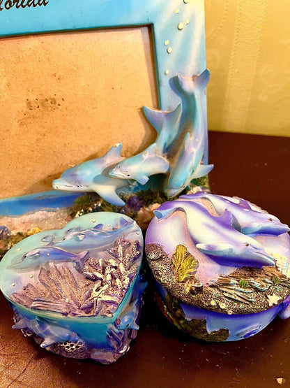 Florida Dolphin Photo Frame with Matching Trinket Boxes