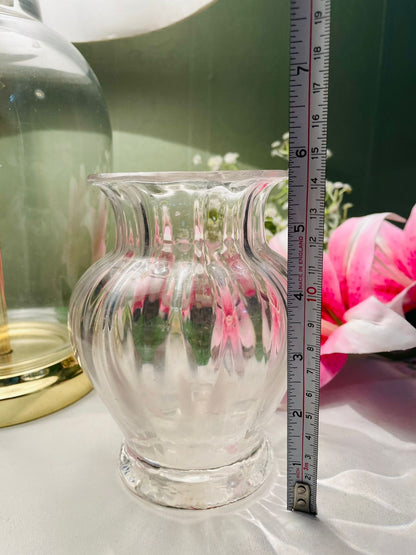 Vintage Clear Crystal Ribbed Vase Flared Rim 12 cm