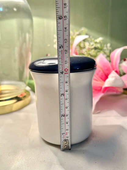Vintage White Ceramic Storage Jar with Navy Lid