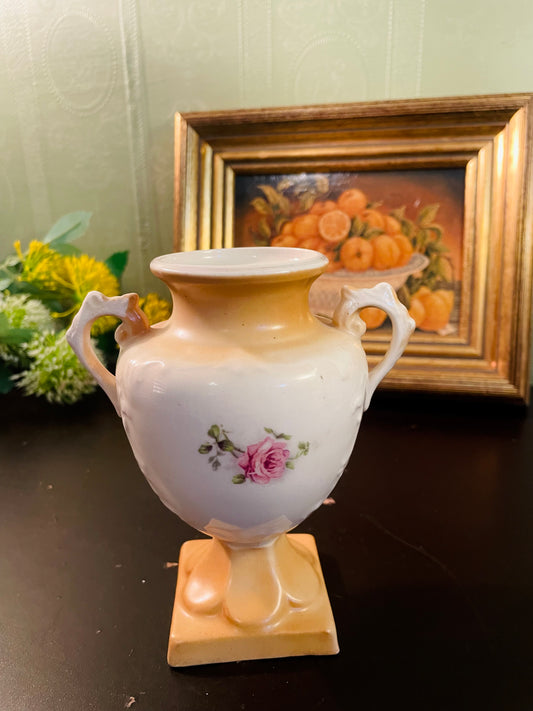 Vintage Pink Rose Porcelain Pedestal Vase – 13 cm