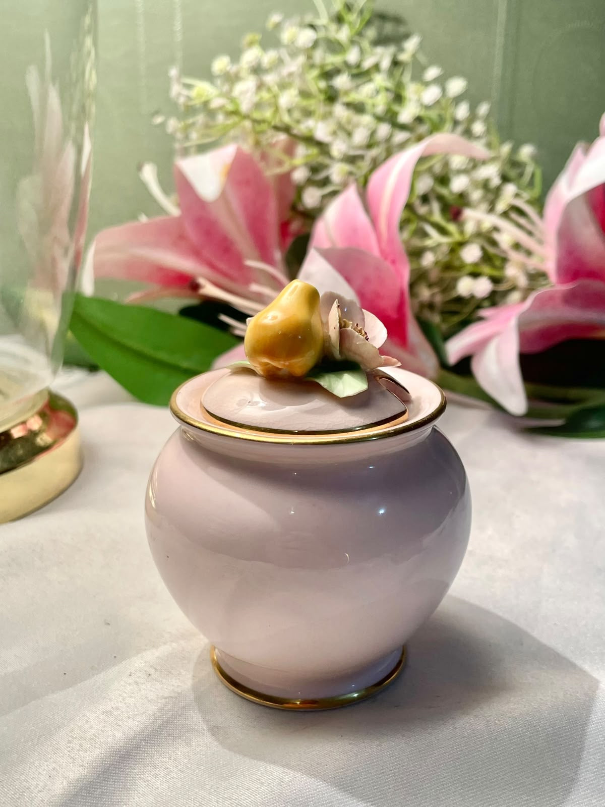 Pink Rose Finial Ceramic Lidded Jar 9.5 cm