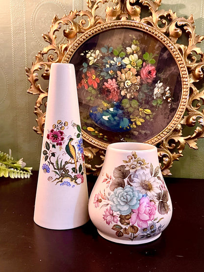 Pair of English Ceramic Decorative Vases – Purebec Gifts Dorset Floral & Bird Design