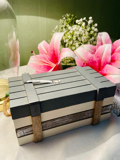 Vintage Rustic Wooden Storage Box with Rope Handles Approx. 20 cm