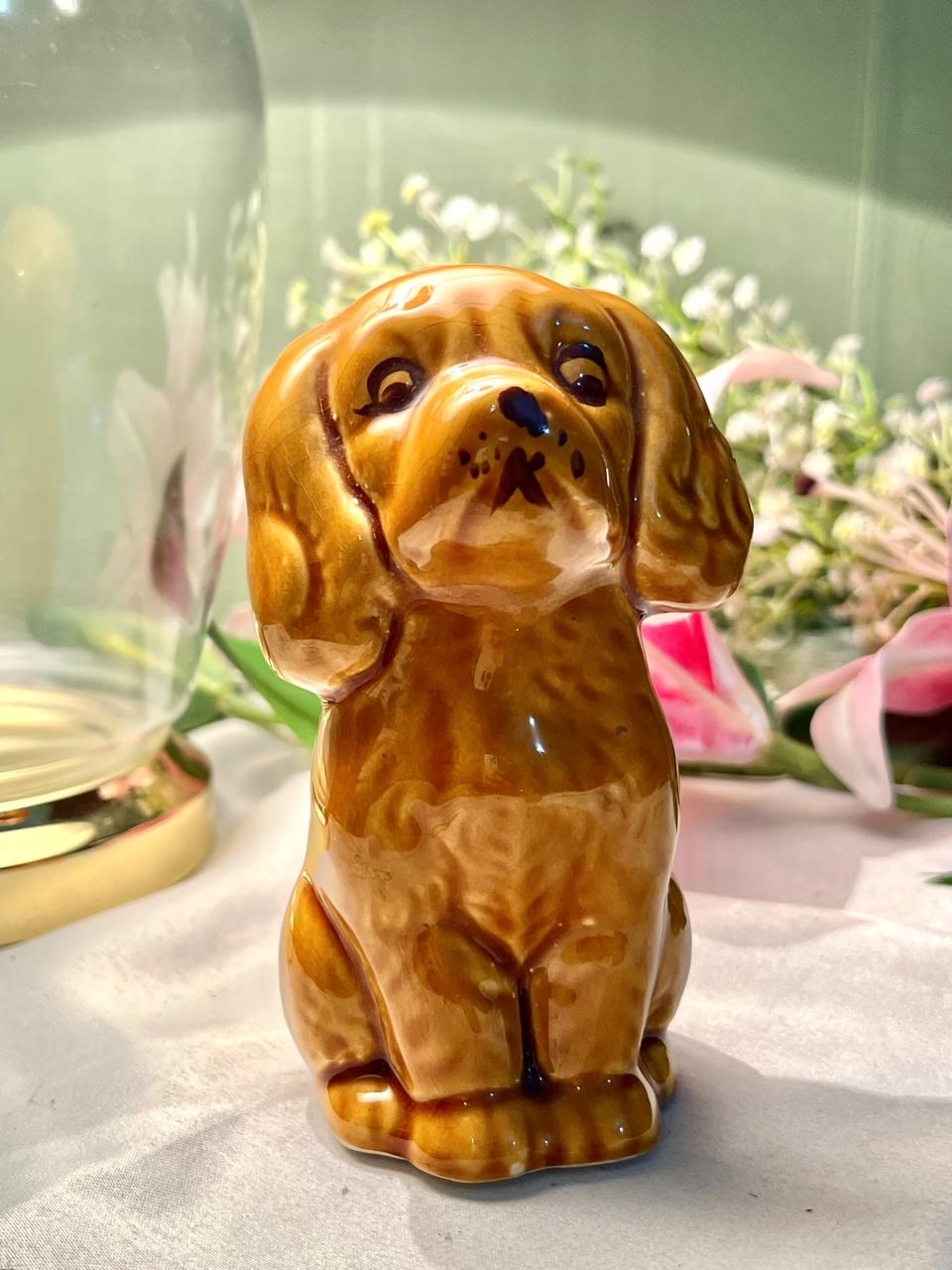 Brown Dog Ceramic Figurine Glossy Finish 13cm - 1 Piece