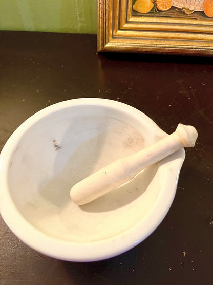 Vintage White Stone Mortar & Pestle Set – 4 Inch