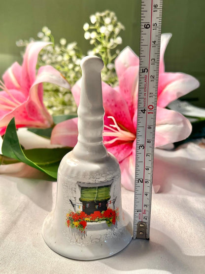 Vintage White Ceramic Cottage Window Floral Bell – 5