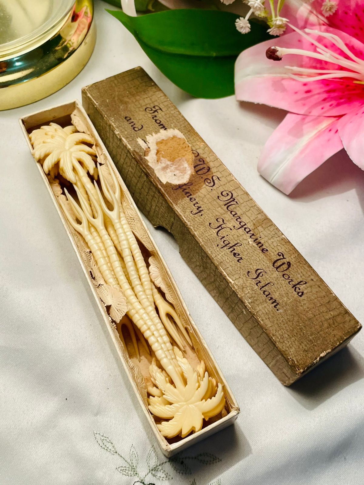 Vintage Palm Tree Cocktail Fork Set with Presentation Box