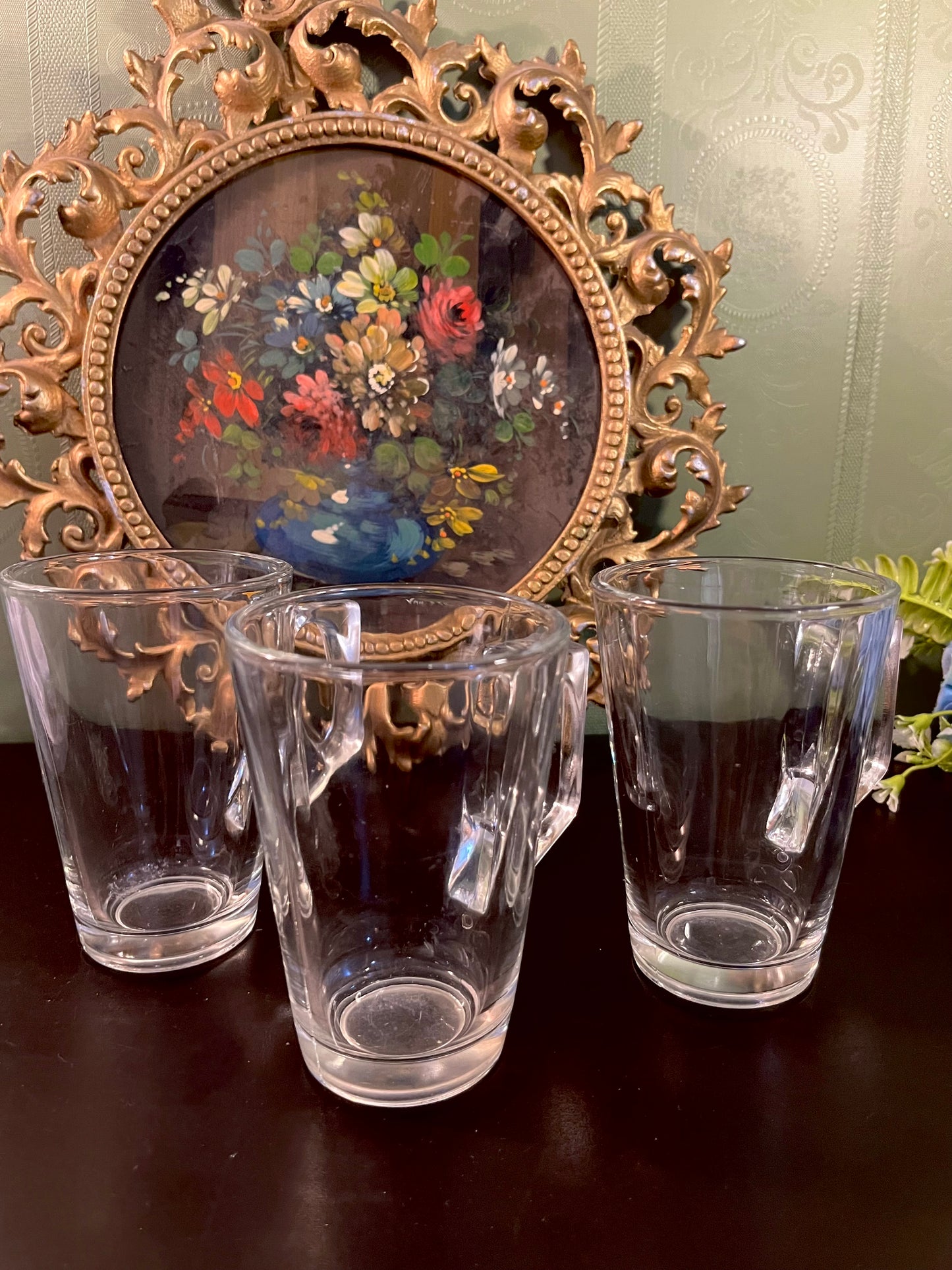 Vintage Clear Glass Tea Mugs – Set of 3
