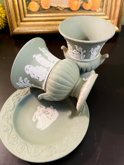 Wedgwood Jasperware Vase & Plate Set – 3 Pieces