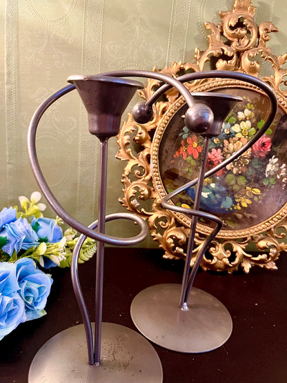 Pair of Modern Metal Taper Candle Holders – Abstract Loop Design