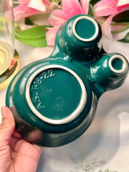 Vintage Hand Painted Green 3-Section Serving Dish Approx. 20 cm