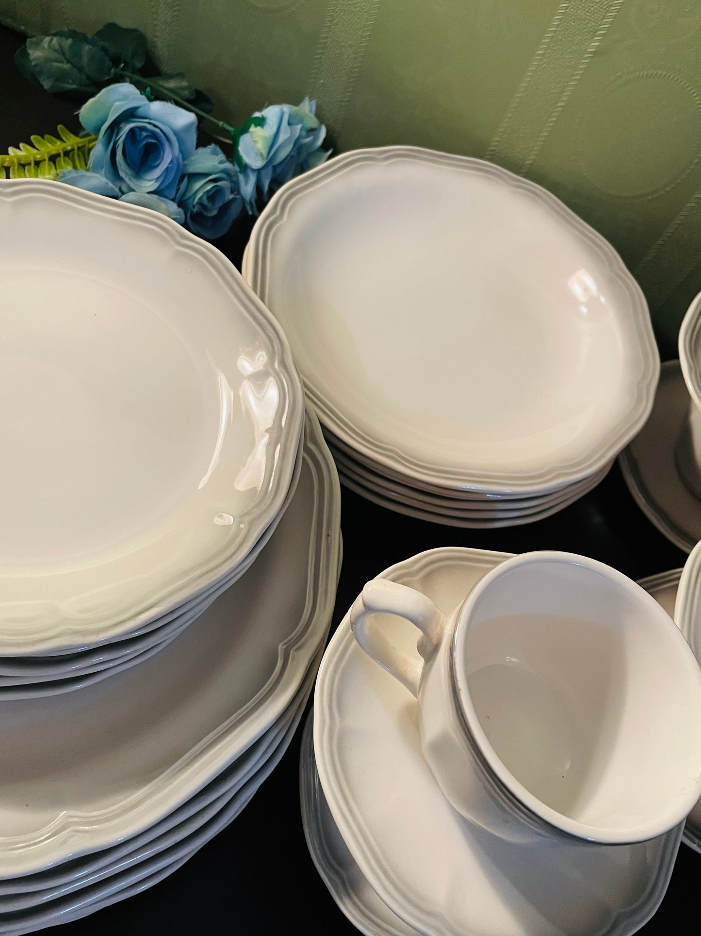 Vitramik Oxford Grey Rim Dinnerware Set For Six