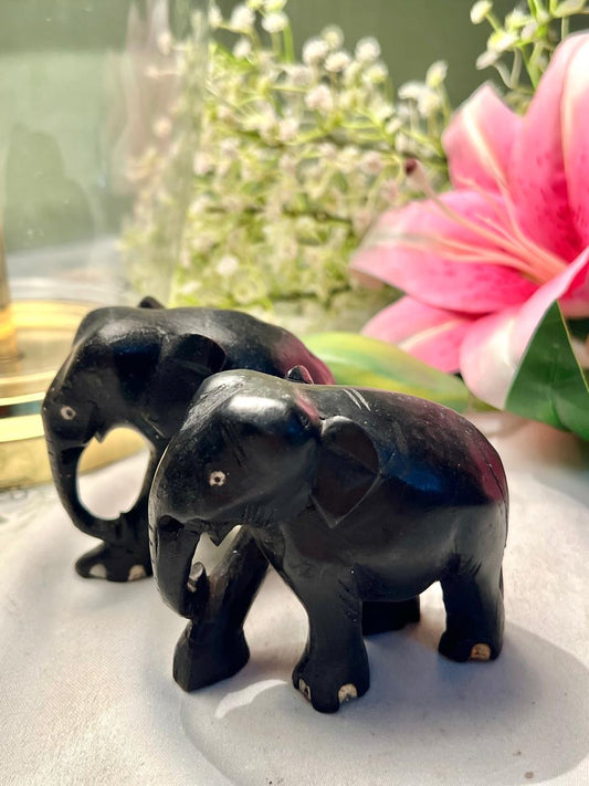 Vintage Black Elephant Figurines Set of 2 8 cm
