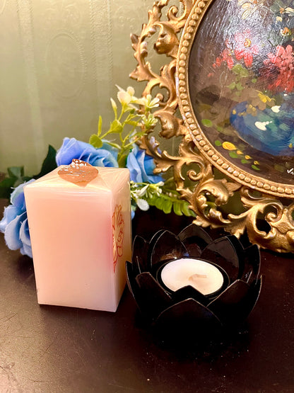 Black Lotus Flower Tealight Candle Holder
