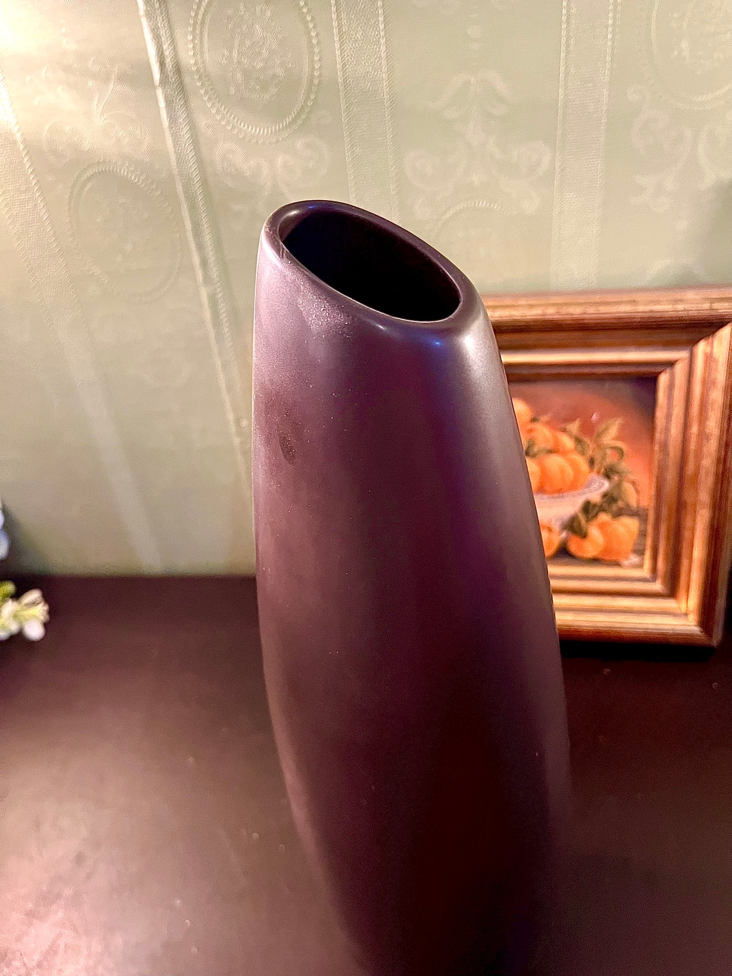 Tall Matte Brown Ceramic Floor Vase – Modern Slanted-Rim Design