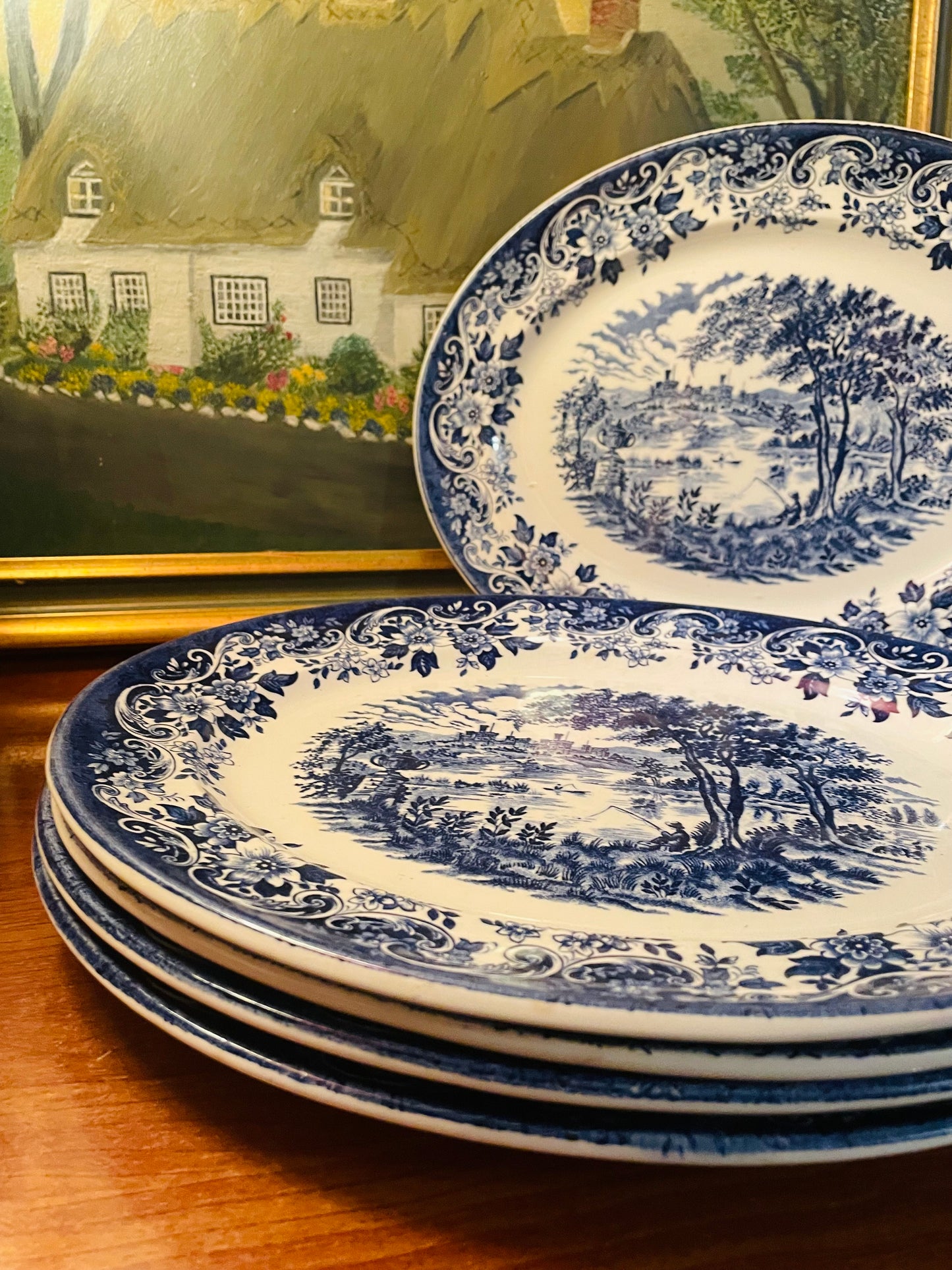 Churchill Blue Willow Large Oval Dishes, Rice Dishes, Long Platers, England