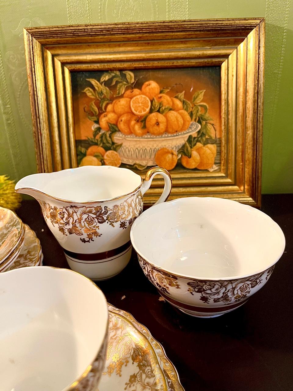 (Rare Find) 22kt Gold Fine Bone China Tea Set 14 Pieces Made in England