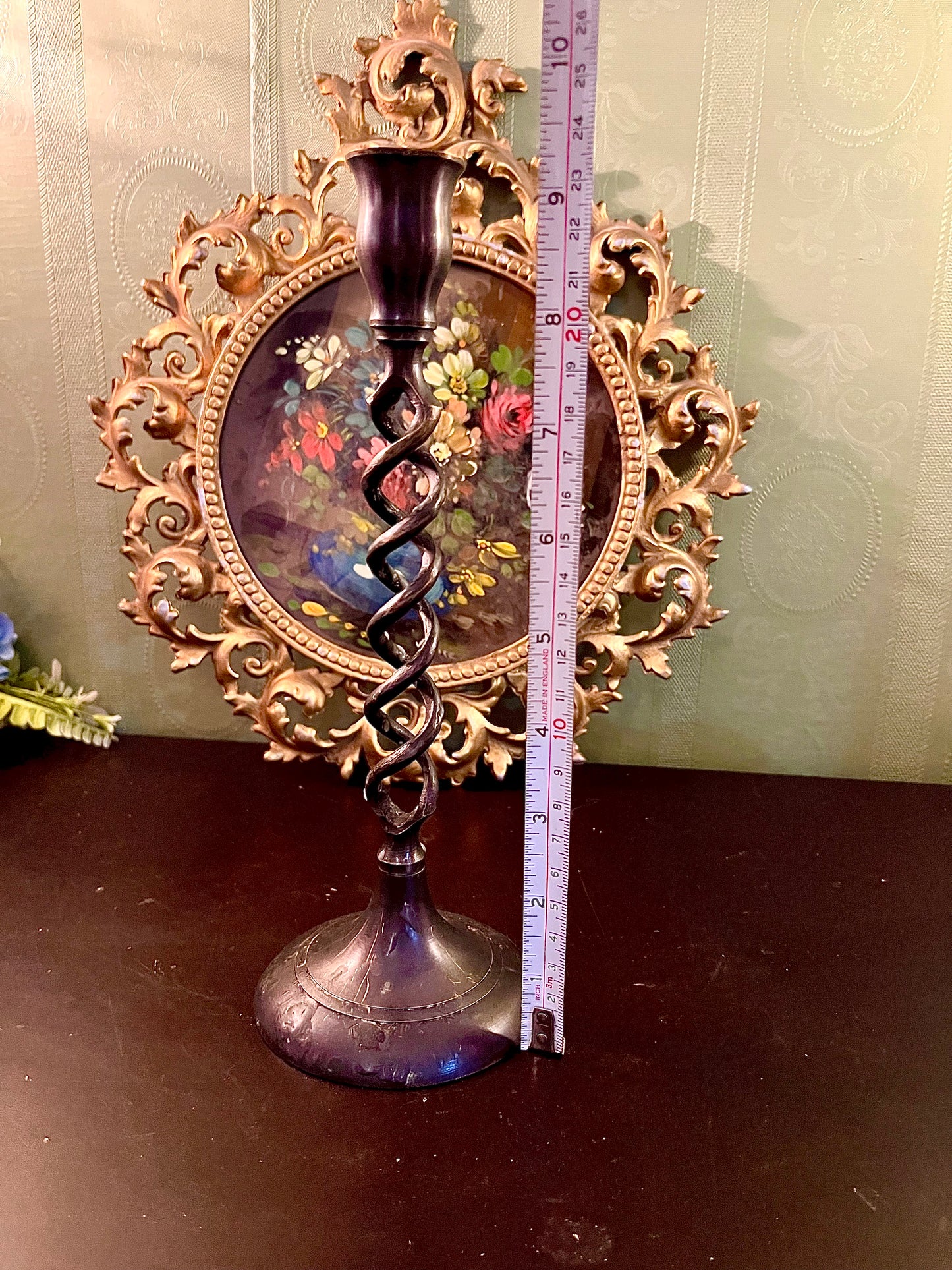 Tall Dark Metal Spiral Taper Candle Holder