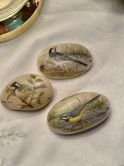 RARE FIND Bess Ashmore Painted Bird Stones, 3-Piece Set, 3 in