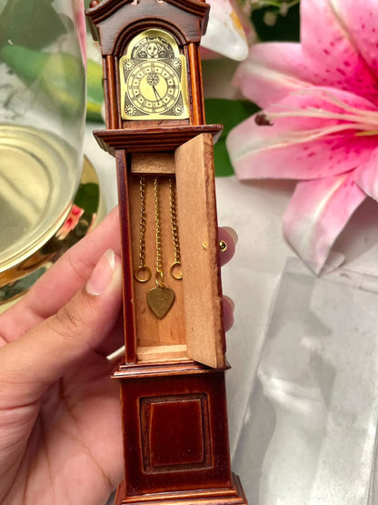 Vintage Miniature Grandfather Clock Brown & Gold Approx. 18 cm