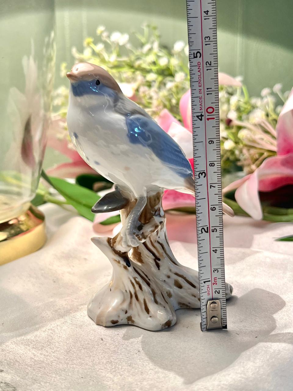 Blue White Bird Ceramic Figurine on Branch 11.5cm - 1 Piece