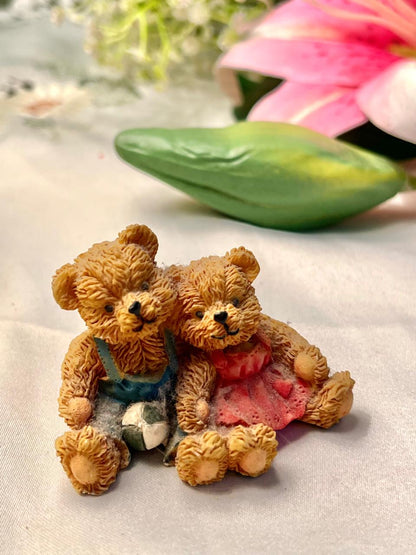 Vintage Teddy Bear Pair with Football Figurine 5 cm