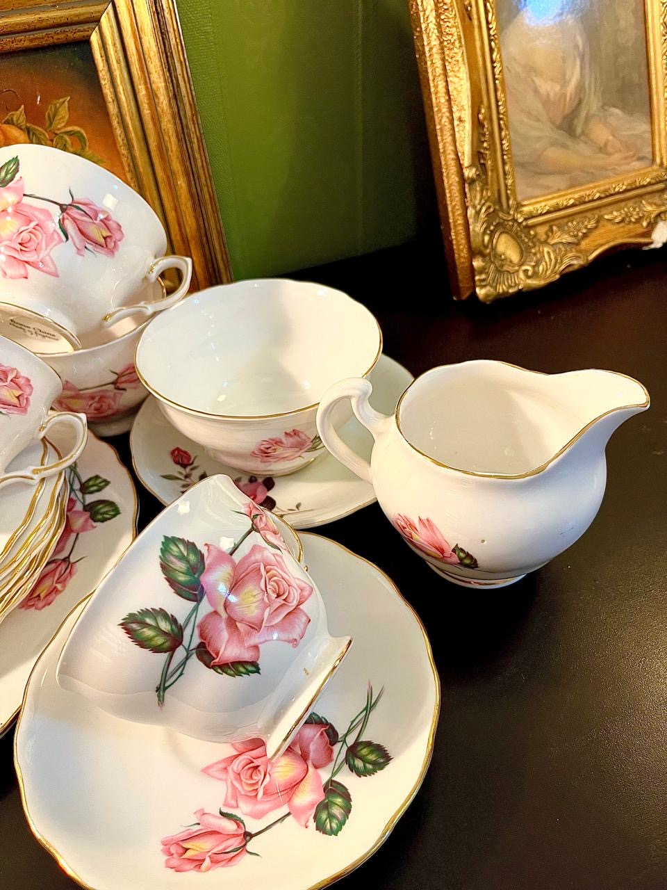 Colclough Pink Rose Fine Bone China Tea Set England – 14 Piece