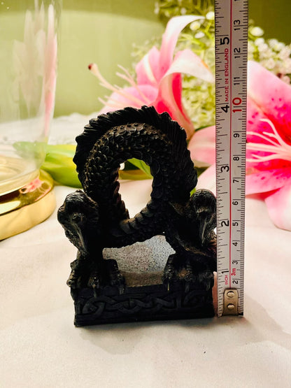 Dark Dragon Figurine with Circular Arch & Celtic Candle Holder Base 10cm