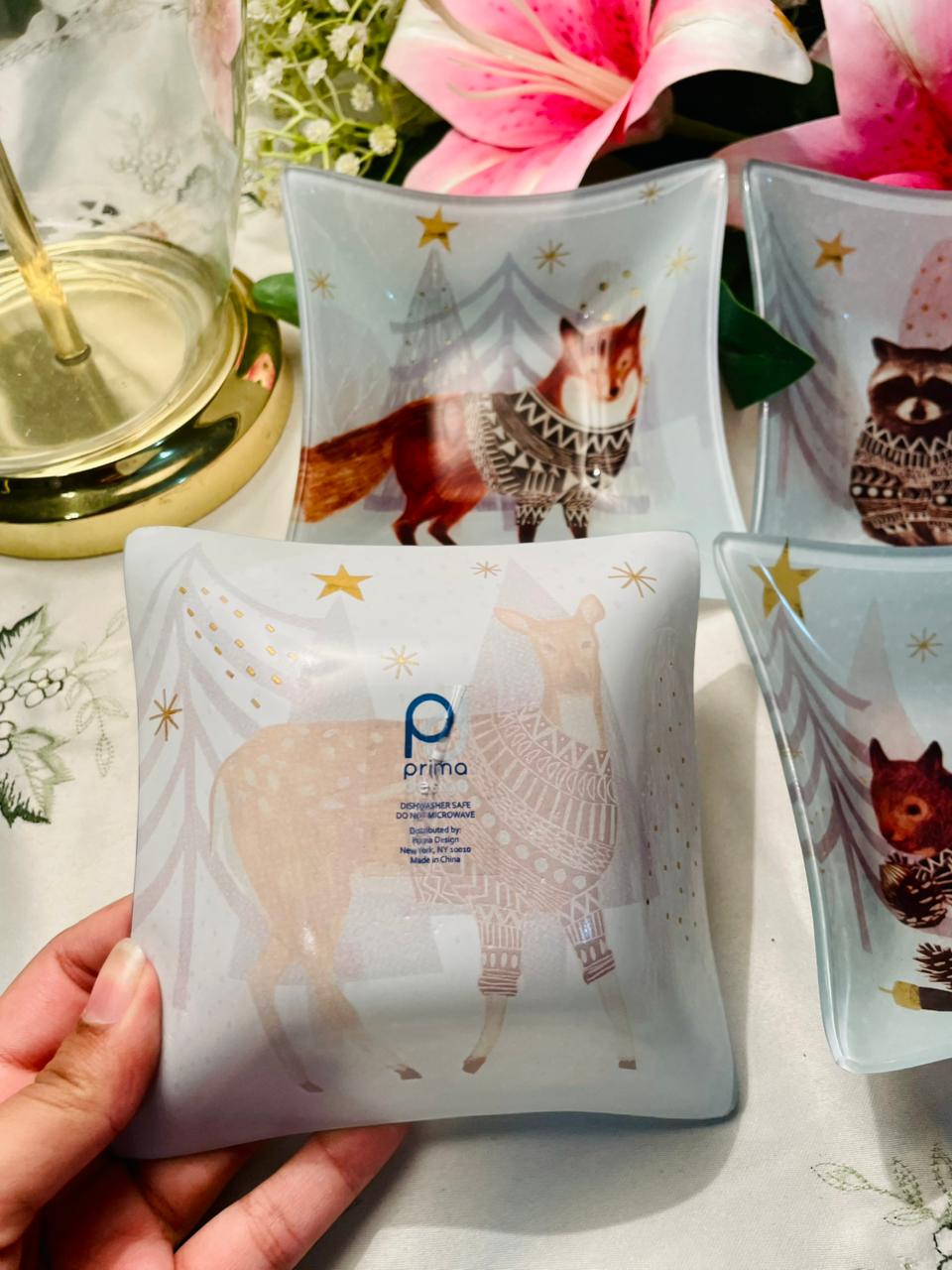 Prima Woodland Animal Crystal Plates Set of 4 5.5 in