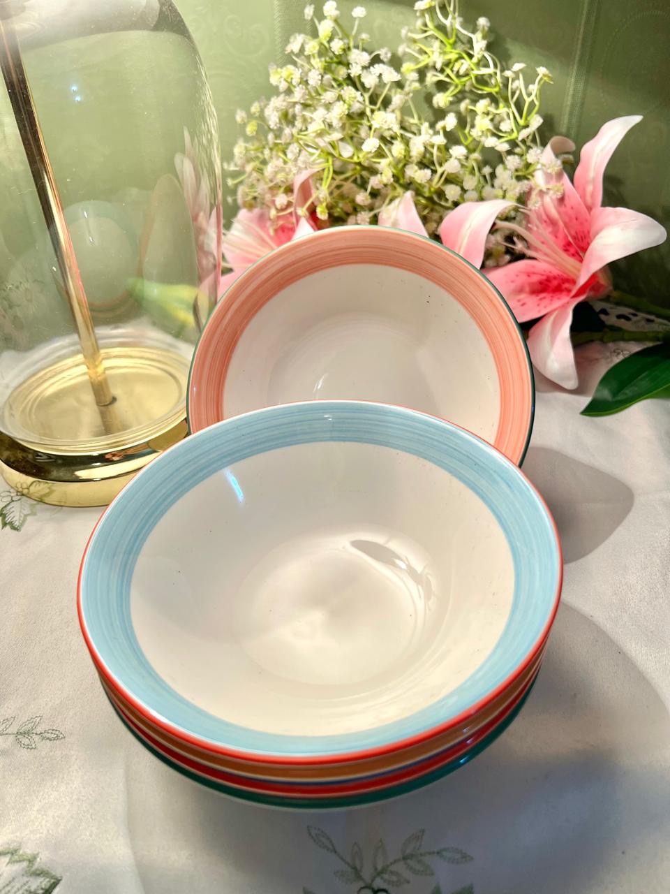 Steelite 5-Piece Colour Rim Bowls 6.5 in Made in England