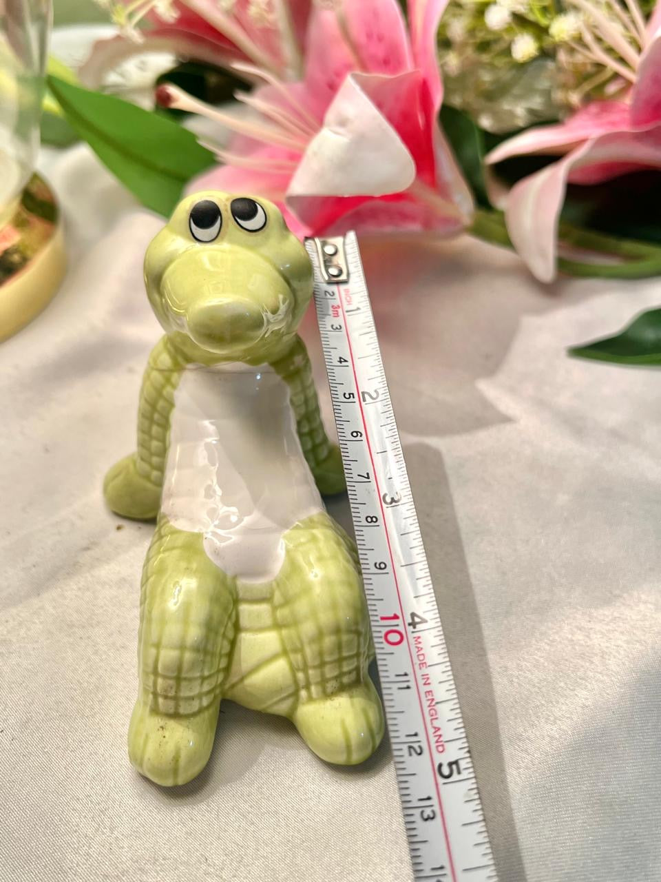 Green Crocodile Ceramic Figurine White Belly 12cm - 1 Piece