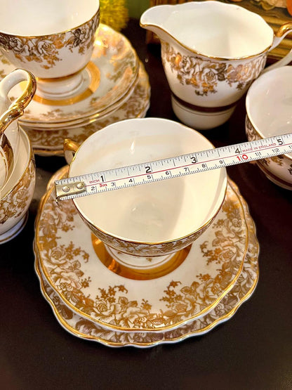 (Rare Find) 22kt Gold Fine Bone China Tea Set 14 Pieces Made in England