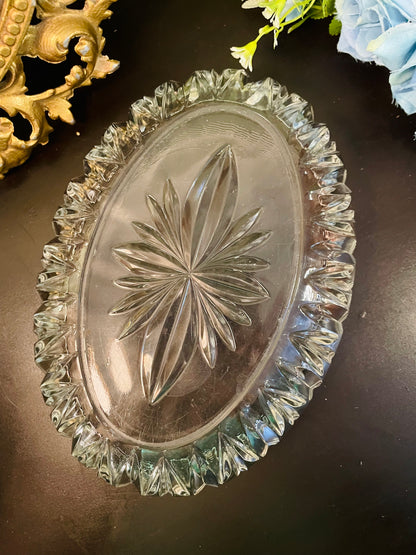 Vintage Crystal Glass Oval Serving Dish 9 Inch