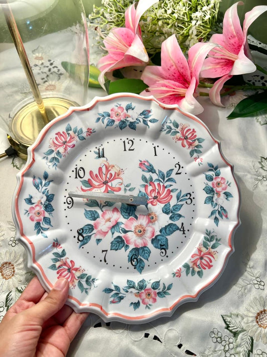 Vintage Floral Melamine Wall Clock Plate Pink Flowers 26cm