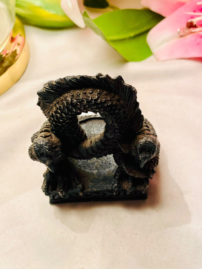 Dark Dragon Figurine with Circular Arch & Celtic Candle Holder Base 10cm