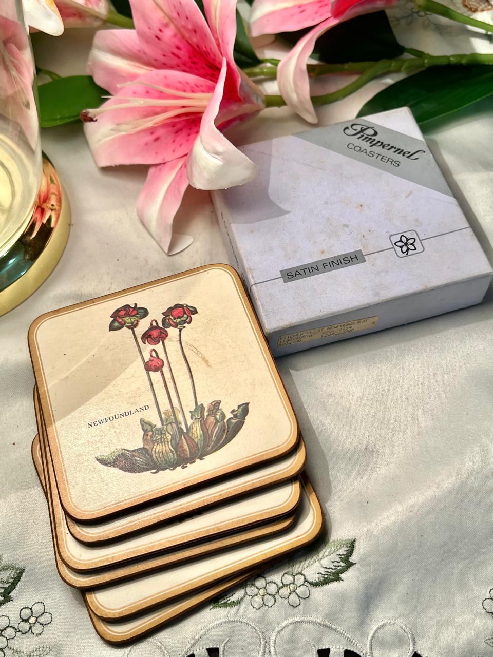 Vintage Newfoundland Botanical Coasters Set of 6 Approx. 11 cm
