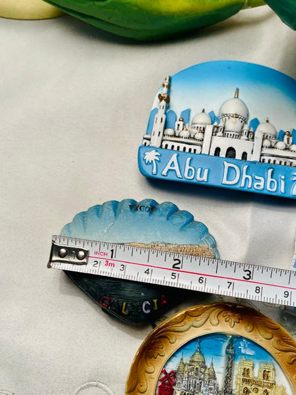 Fridge Magnet 4-Piece Travel Souvenir Set Abu Dhabi Greece Paris & Vigo