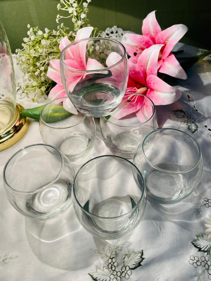 Set of 6 Clear Crystal Rounded Tumblers, Approx. 12cm