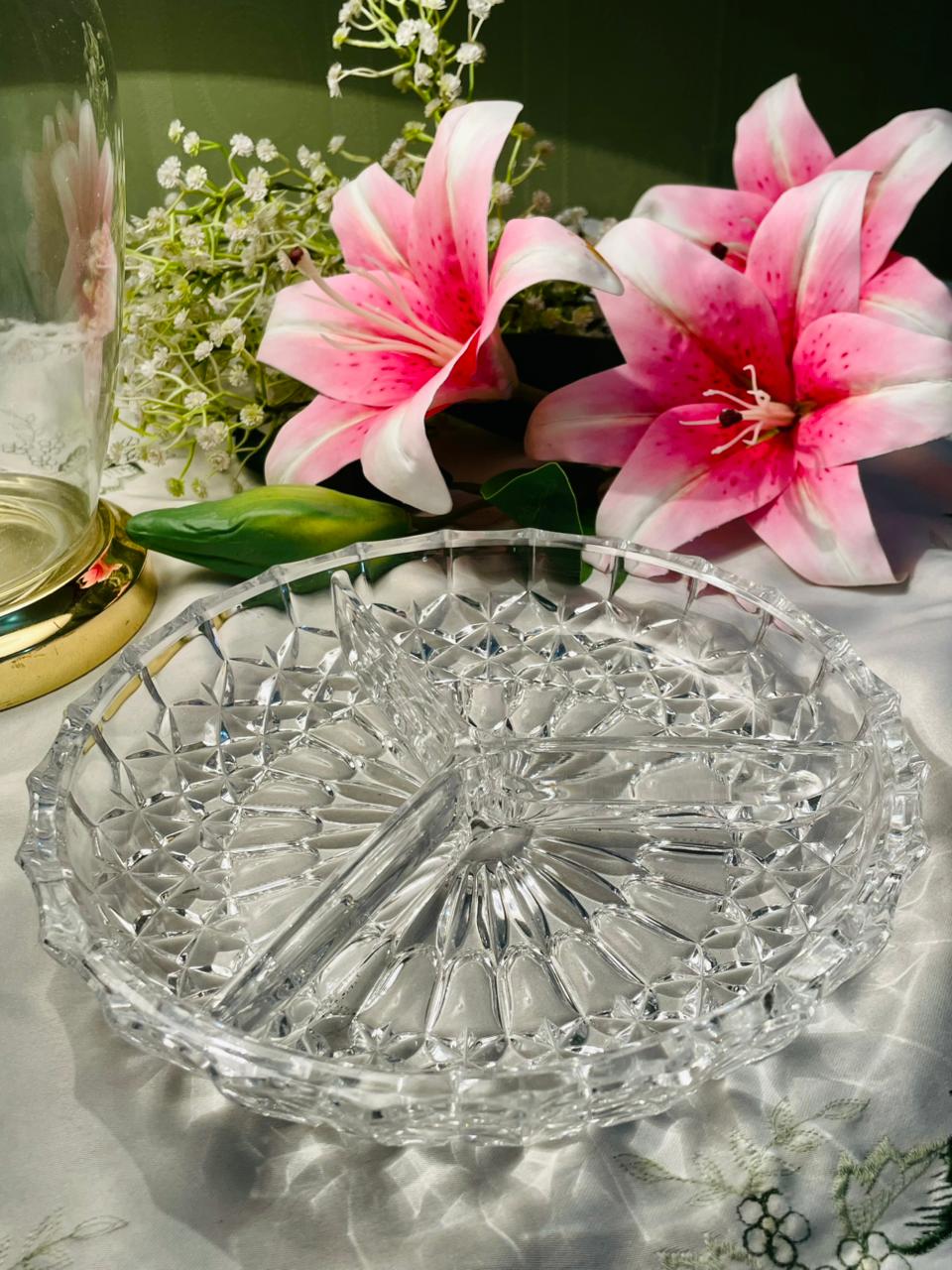 Vintage Crystal 3-Compartment Serving Platter 8.5 in
